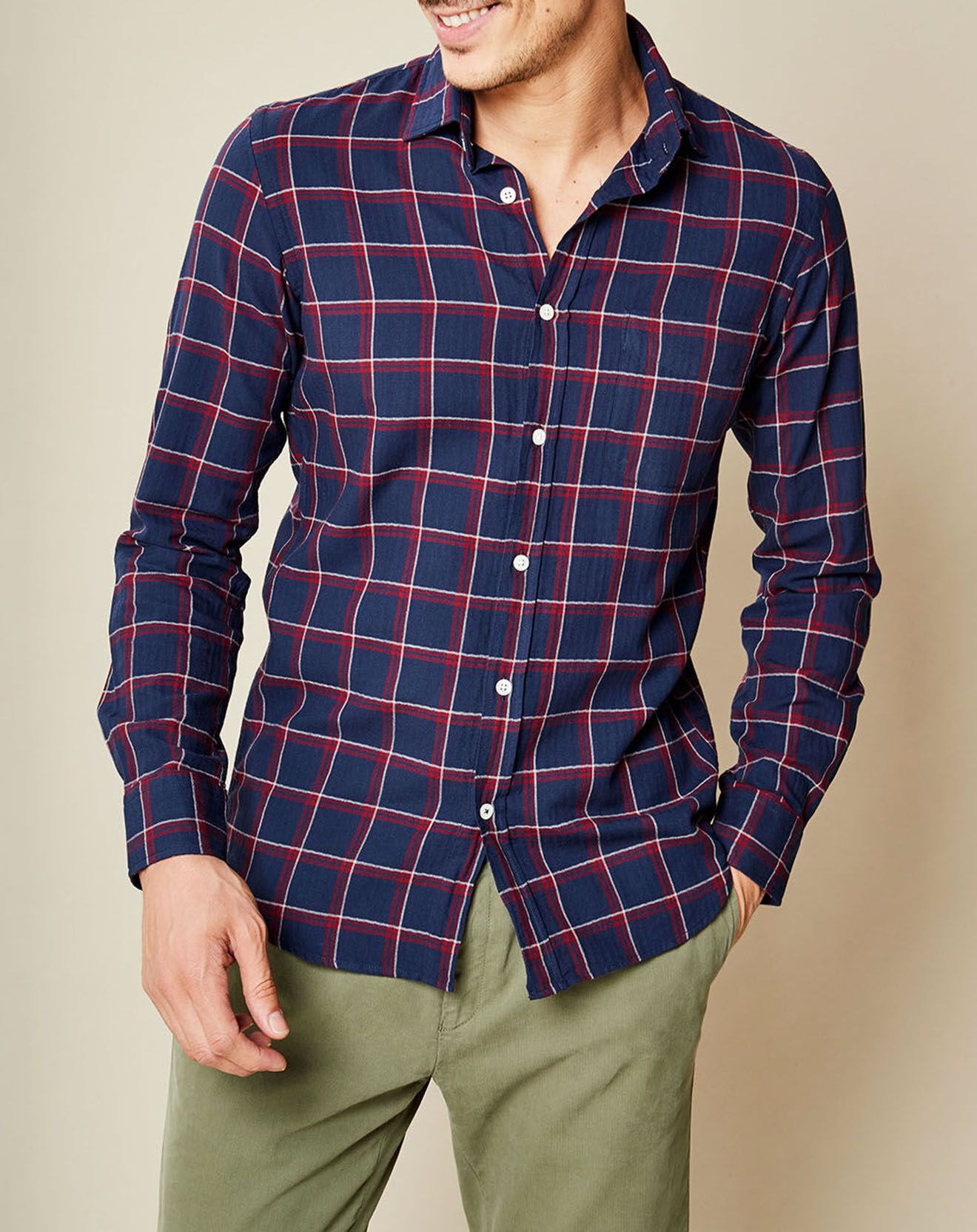 Hartford Chemise Slim Storm carreaux rouge/craie/marine