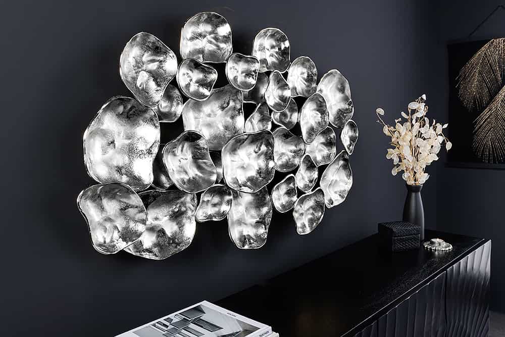 Moderne Wanddekoration VARIATION 105cm silber Metall handmade