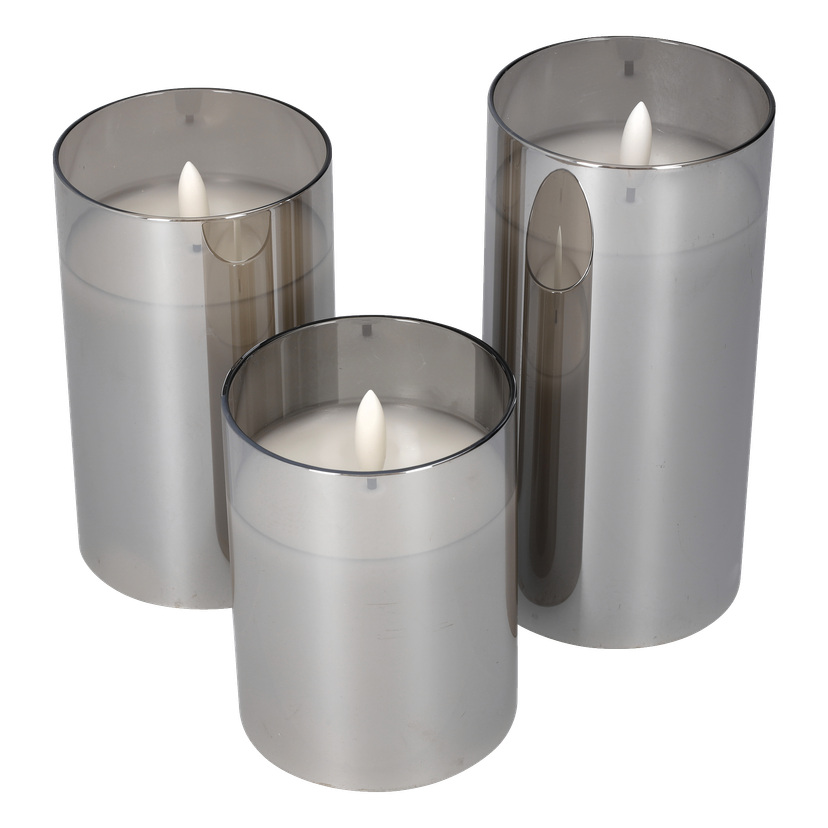 Kubbelys med flamme som flakker LED 3 deler 10/12,5/15 cm