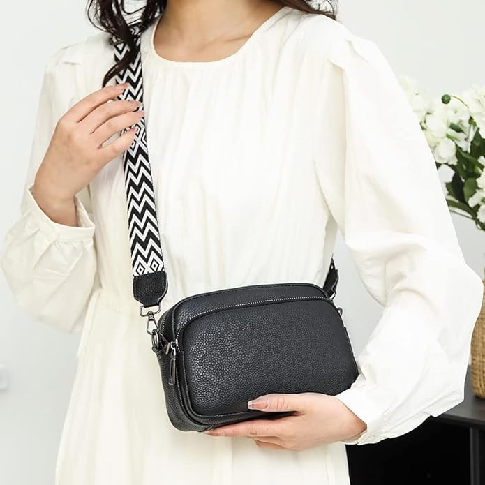 (21x15cm) Echtleder Schultertasche Fashion Crossbody Bag Umhängetasche - Schwarz