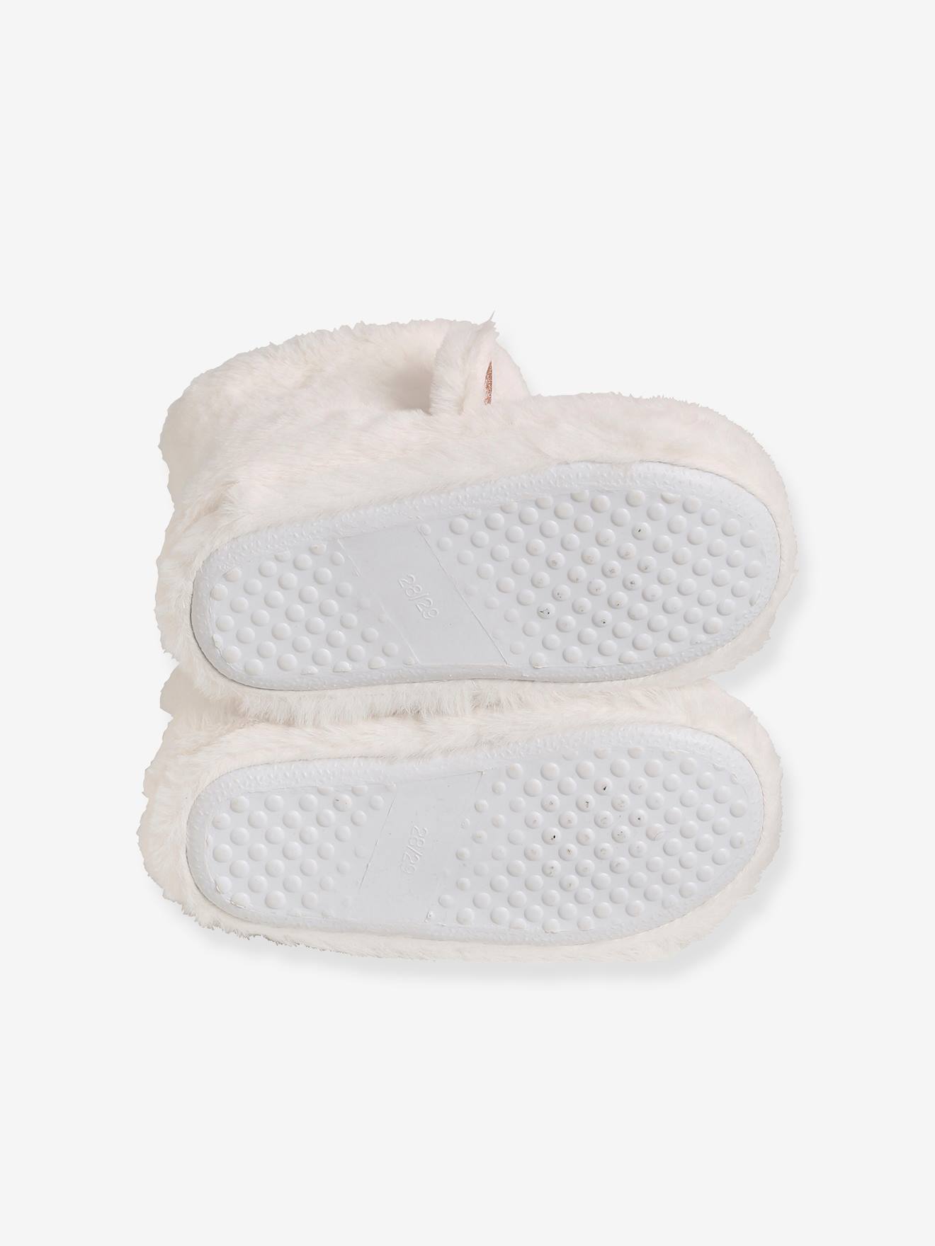 Pantufas de pelúcia de unicórnio para meninas, lisas, brancas com estampas.