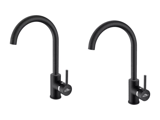 2pcs Robinet Cuisine Mitigeur Evier Rotatif 360° Mitigeur Cuisine Eau Froide Chaude en Laiton avec Aérateur Démontable Noir Graphite,EU Modèle