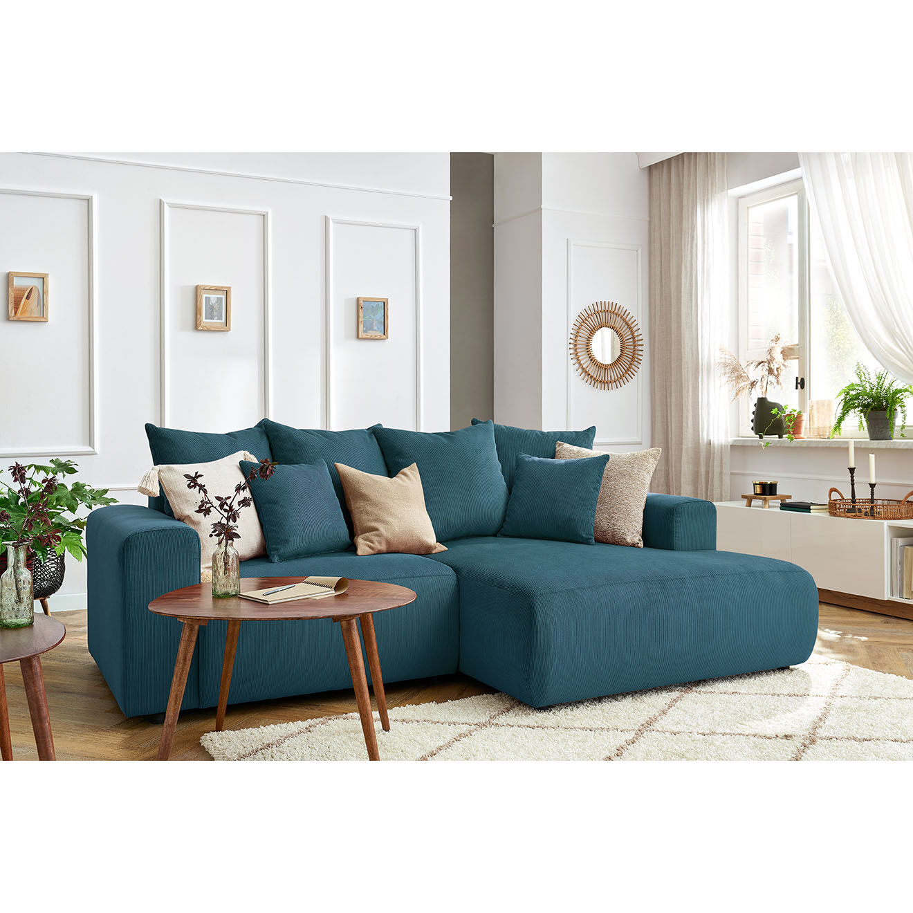 Bobochic Canapé d'angle fixe droit Enjoy bleu foncé - 237x147x95 cm