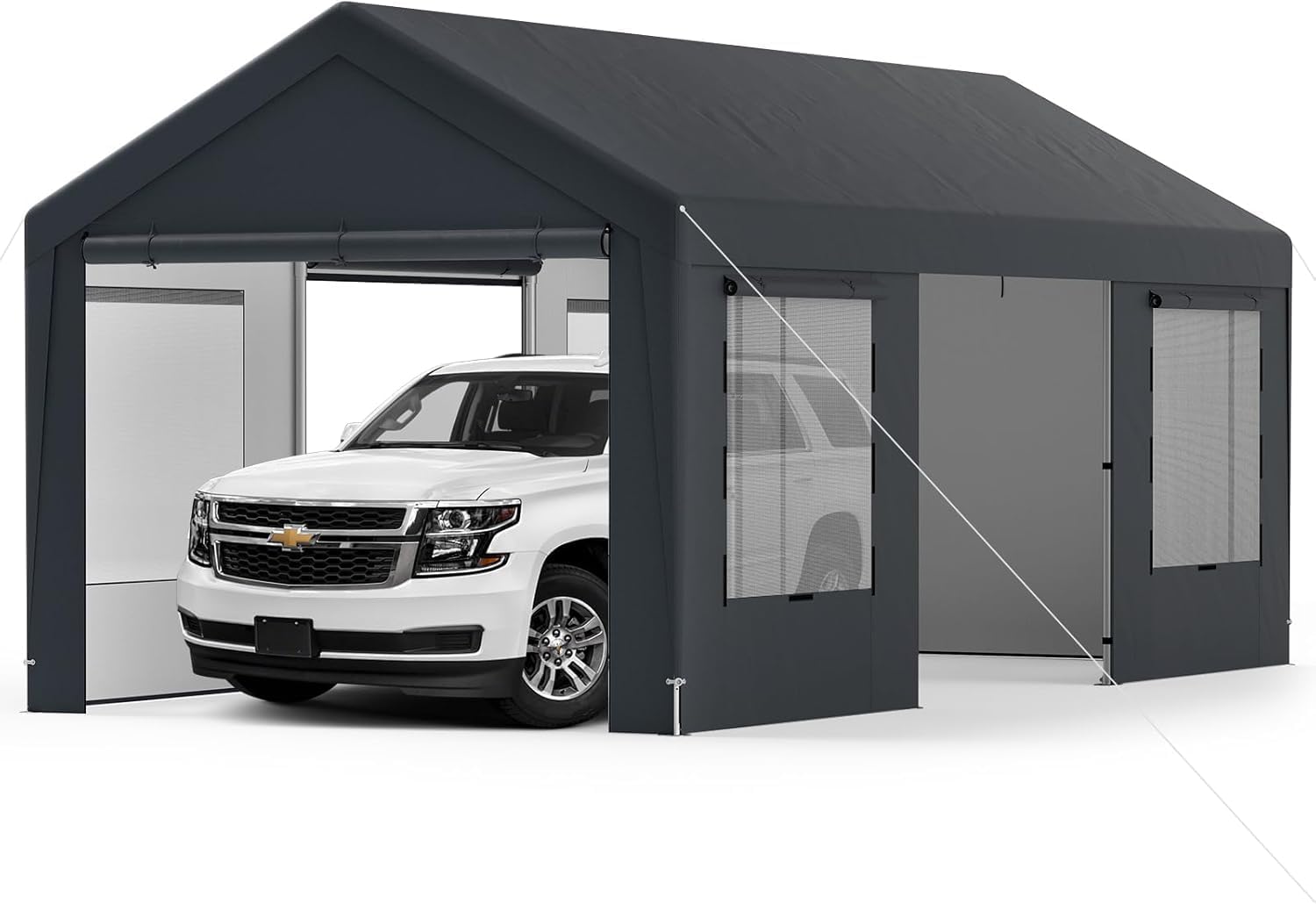 GYMAX Garagenzelt 5,95 x 3 m, extra großes Carport mit 8 abnehmbaren Seitenwänden & PE-Abdeckung, Unterstand Lagerzelt, Weidezelt für Auto, LKW & Boote