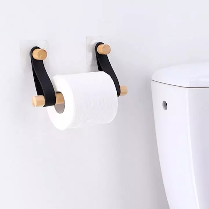 Dérouleur de papier toilette adhésif easy Chic simili cuir Noir