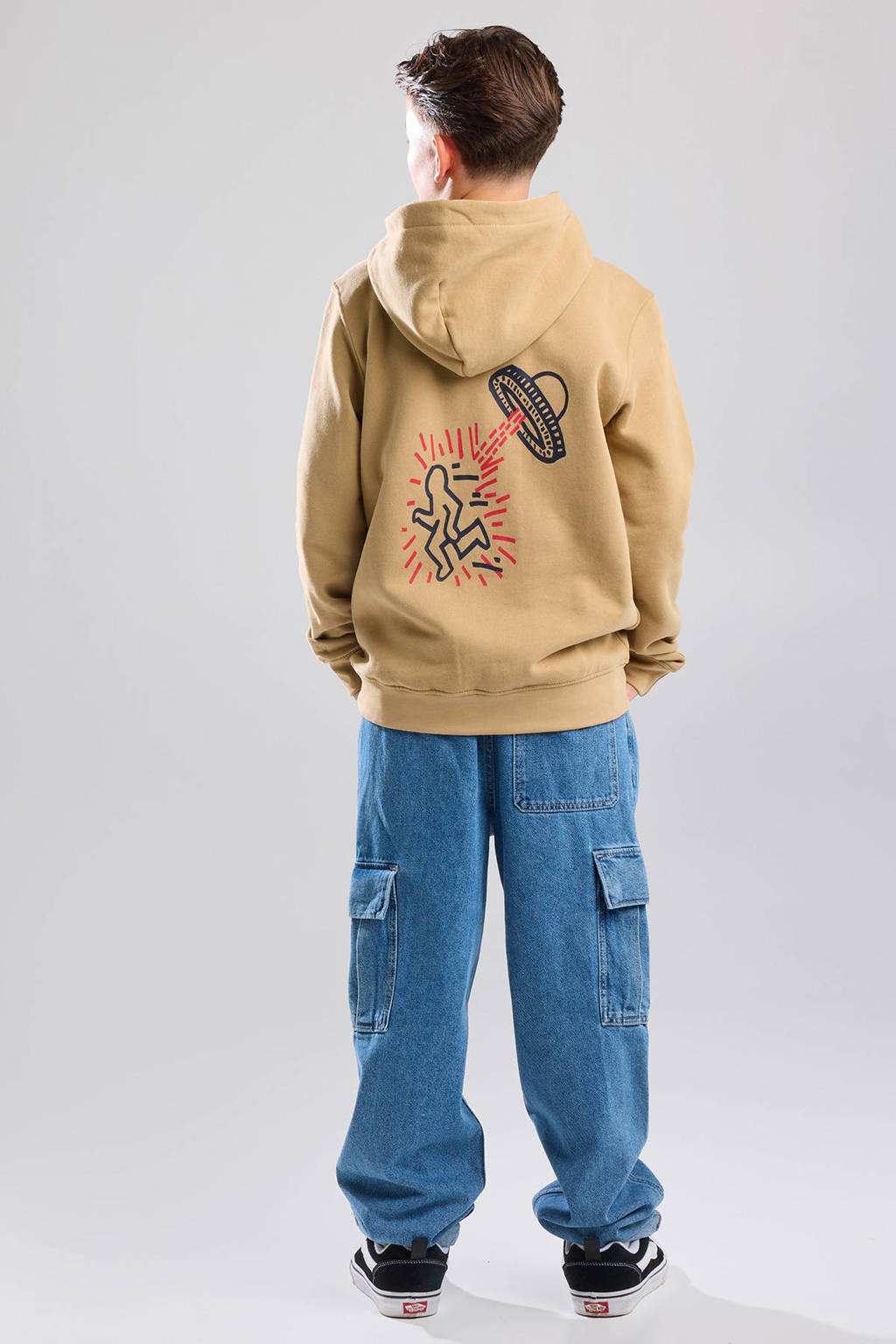 America Today hoodie met backprint zand