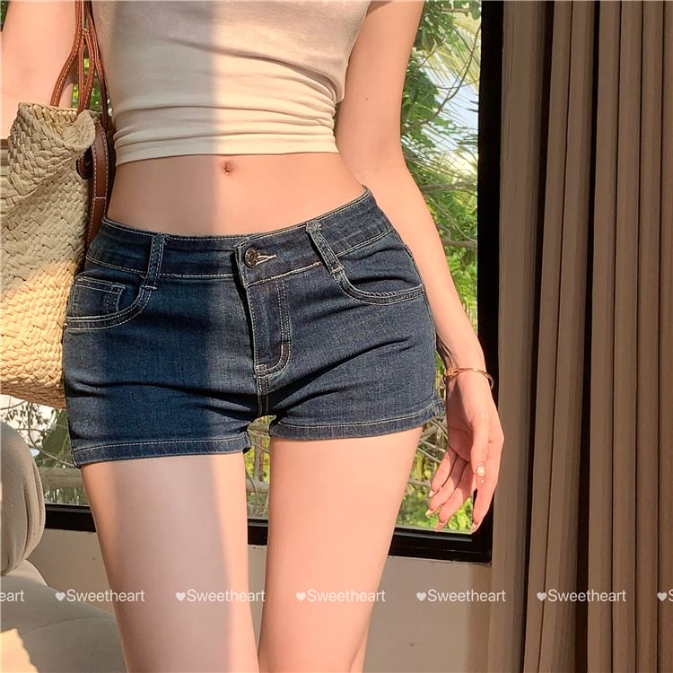 Yako - Low Rise Washed Denim Hotpants