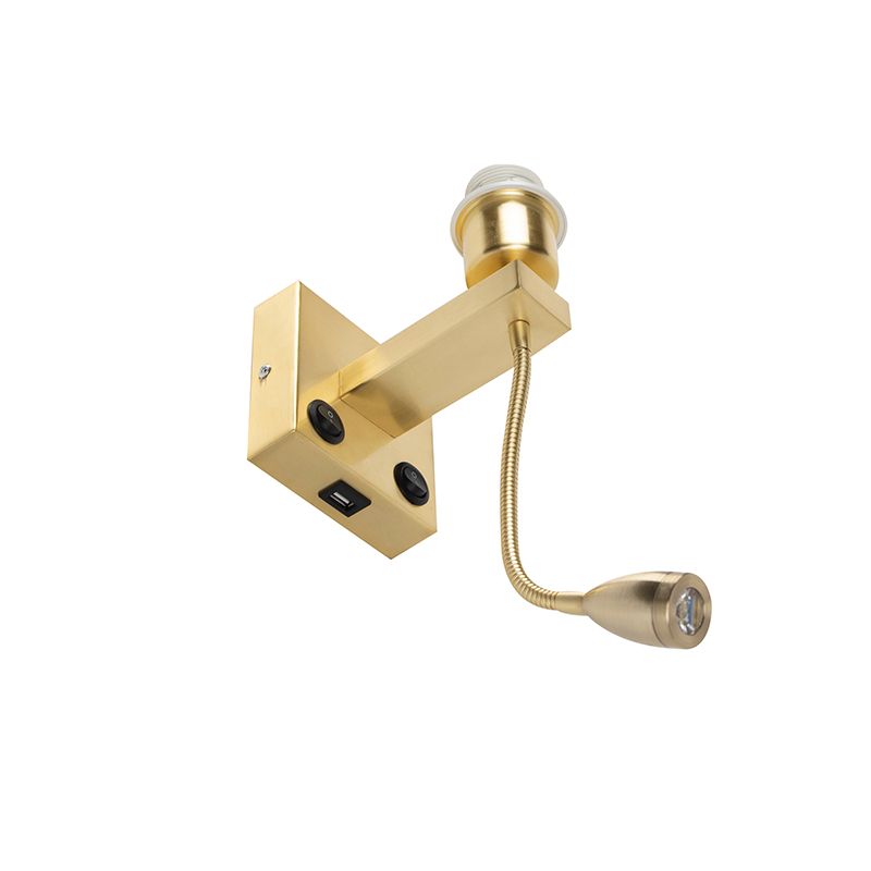 Art deco wandlamp goud met USB en flexarm - Brescia Combi