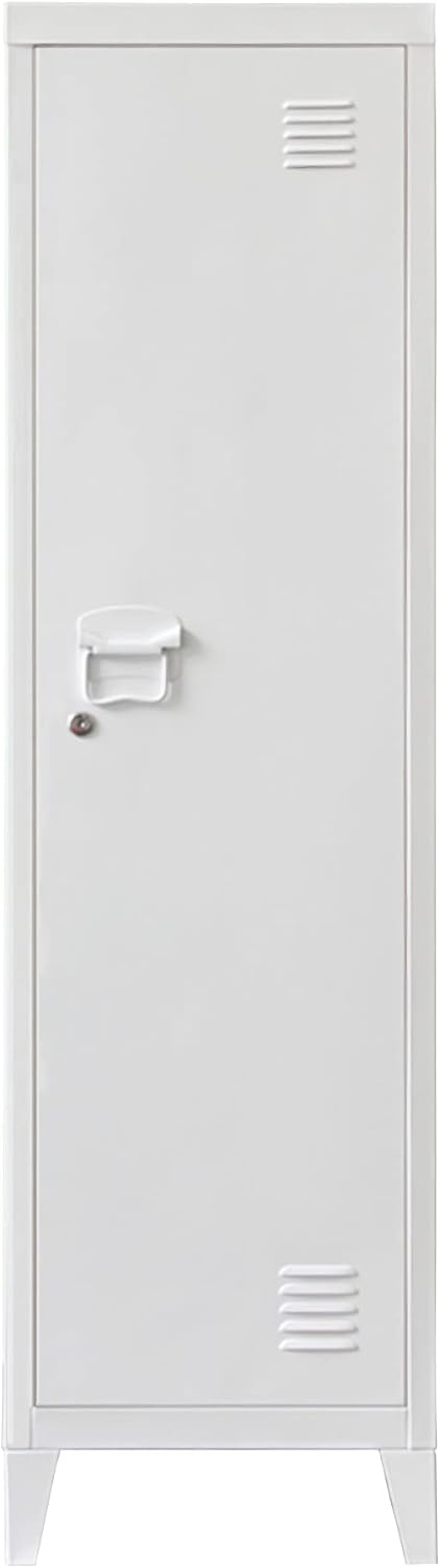 [en.casa] Einzelspind Kurikka Metallspind mit 2 Ablagen 137 x 38 x 38 cm abschließbar Schließfachschrank Metallschrank Garderobenschrank Weiß
