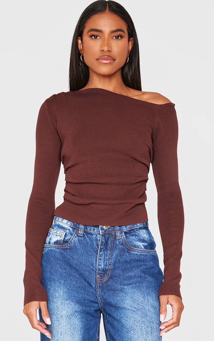 Chocolat Haut Asymétrique En Maille Fine