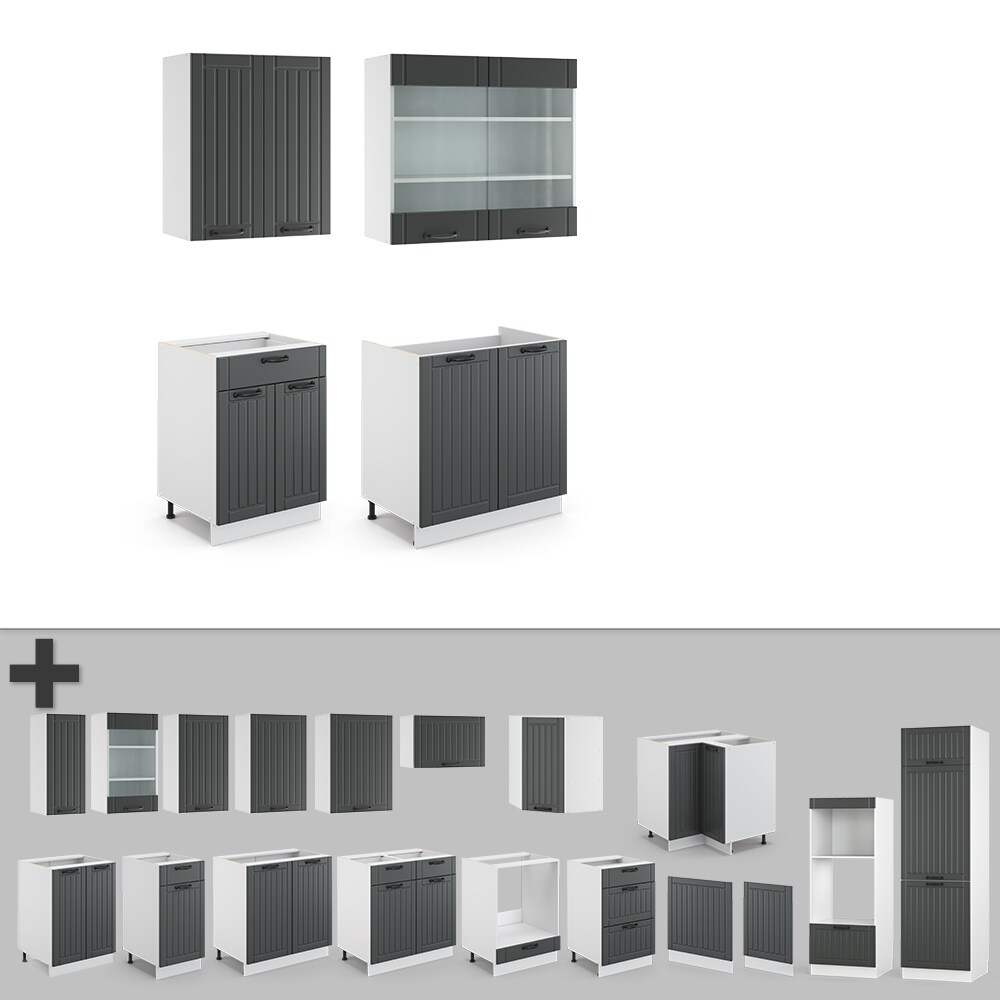 Vicco Küchenzeile Single Einbauküche Landhaus 140 cm Küchen Fame-Line Anthrazit