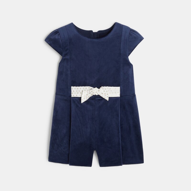 Combinaison courte panne de velours bleu bébé fille Bleu