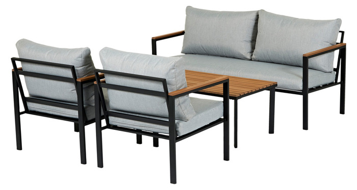 Loungesæt Tokyo 4 dele sort/grå/teak - Sunlife
