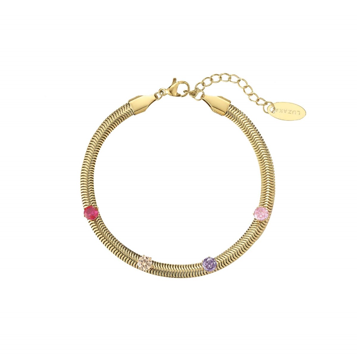 Bracelet Maille plate zircons colorés
