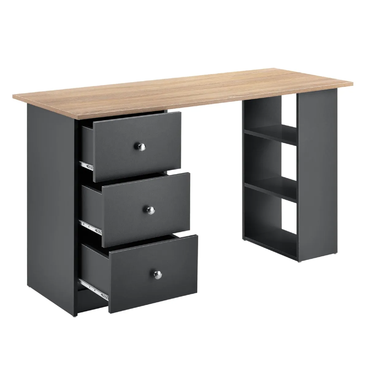 Bureau avec tiroirs Helloshop26 - Bois et mélaminé Gris