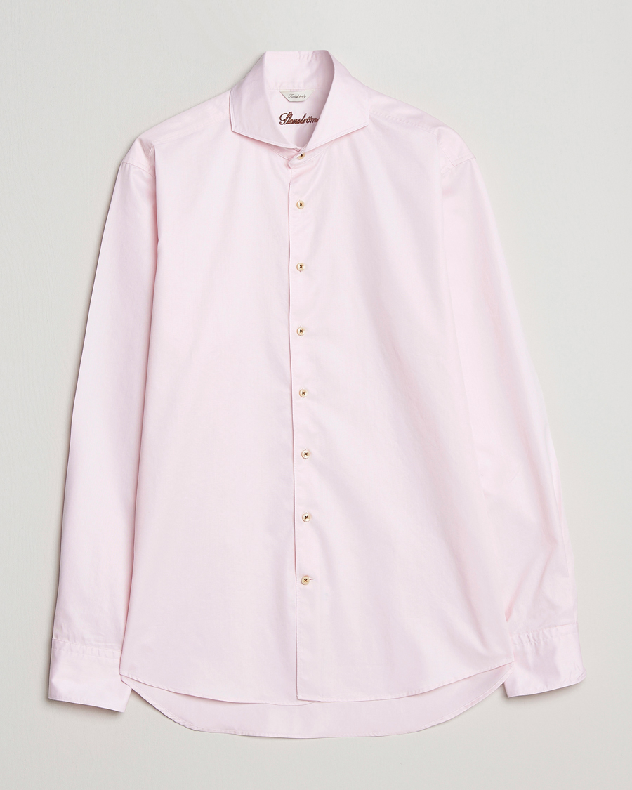 Stenströms Fitted Body Washed Cotton Plain Shirt Pink