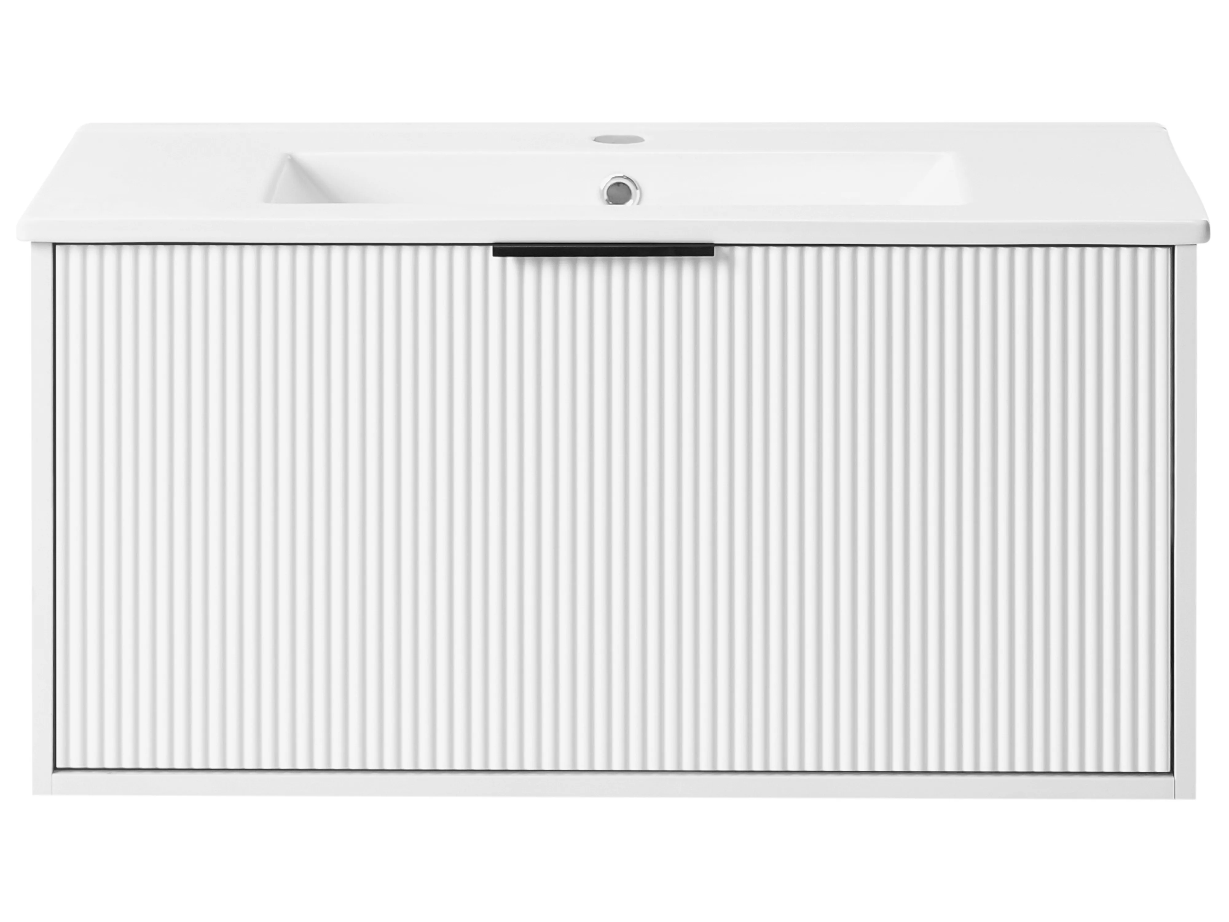 Wandgemonteerd meubel met wastafel met zwart handvat TILCARA Wit