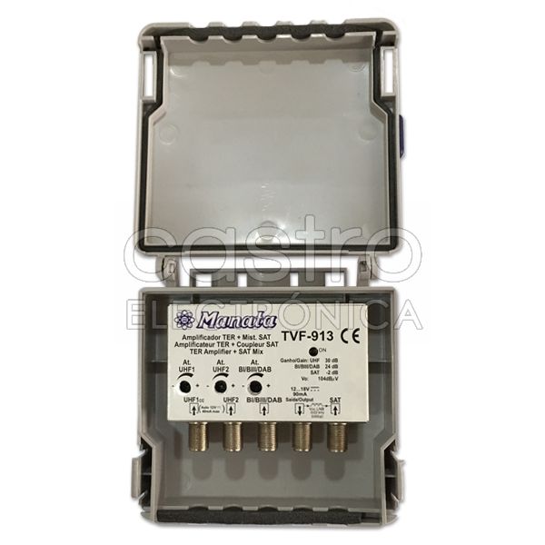 Manata Amplificador Antena 4 Entradas (BI/BIII/DAB) - UHF/UHF/SAT