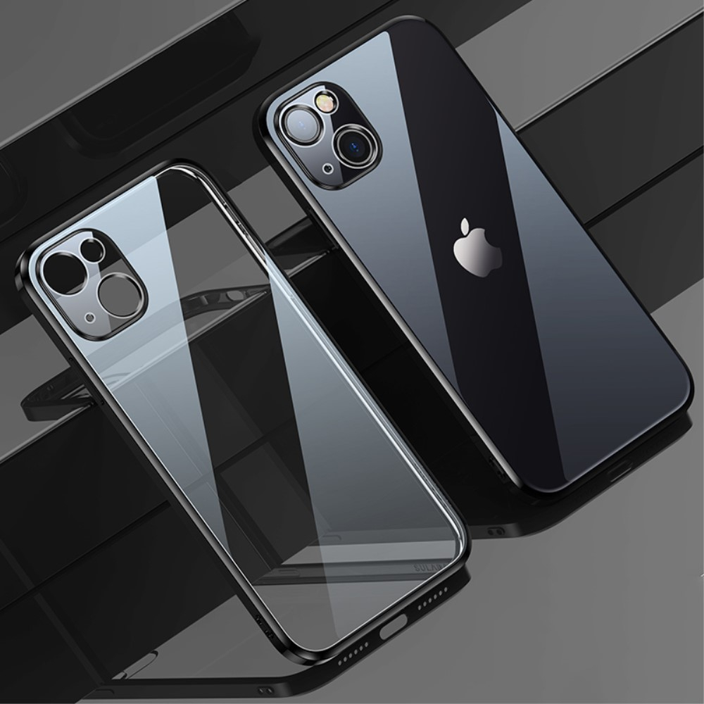iPhone 13 Gummi Case Hülle Galvanisierter Rahmen   Kameraschutz - Schwarz