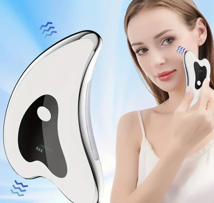 Elektrisches USB Gesicht Massage Gerät Gua Sha Wärme Beauty Schaber - Weiss