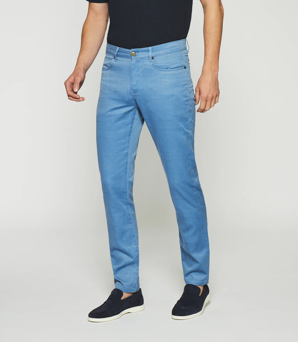 Pantalon slim bleu 5 poches coton lin PASTEL