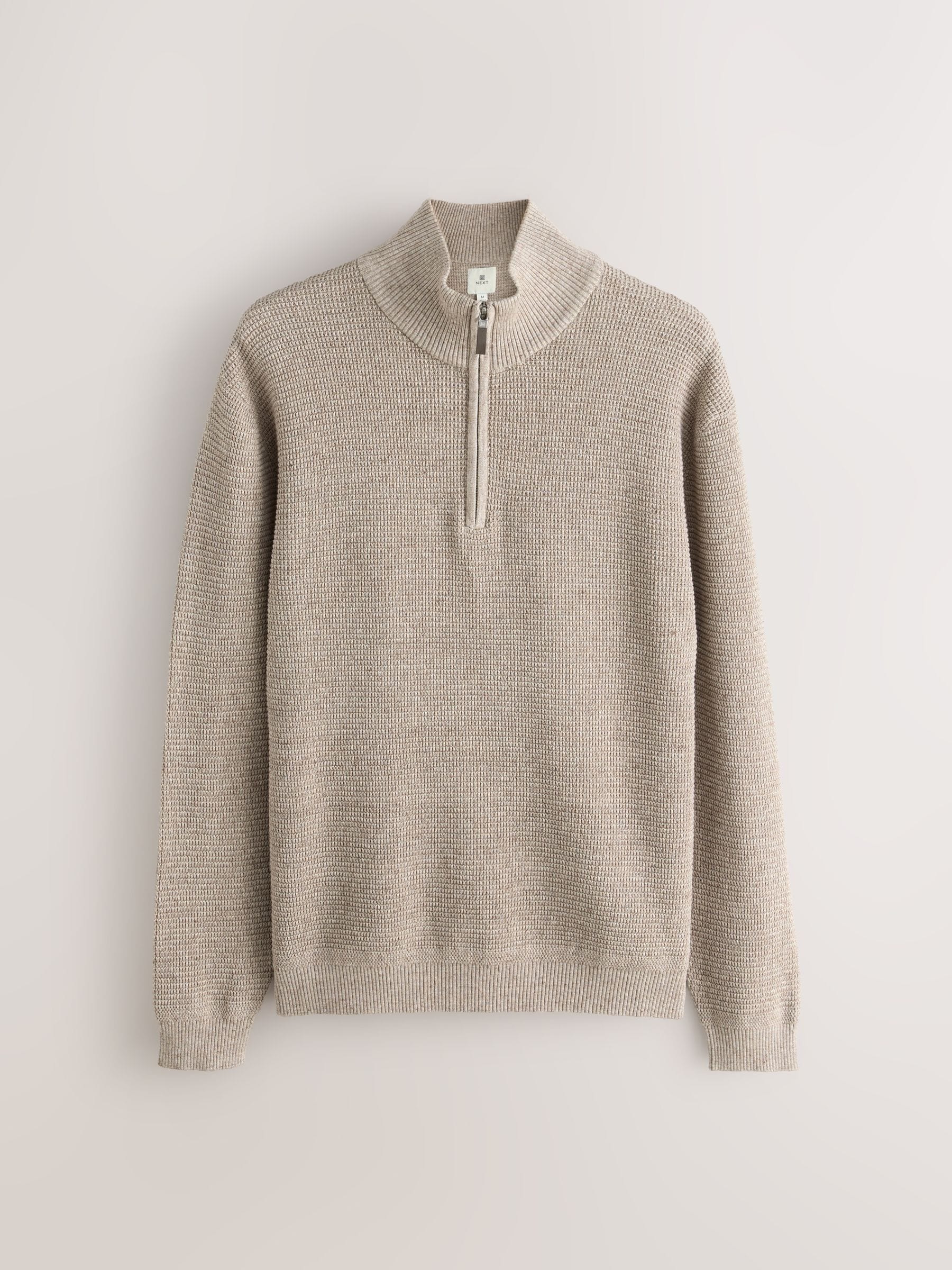 Neutraal - Effen - Regular Fit 100% Cotton Textured Premium Quarter Zip Jumper
