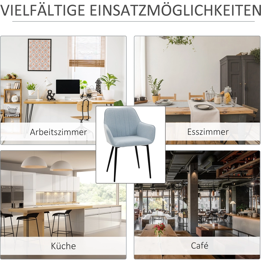 HOMCOM Stuhl 2-teilige Esszimmerstühle, mit atmungsaktivem Leinenbezug blau