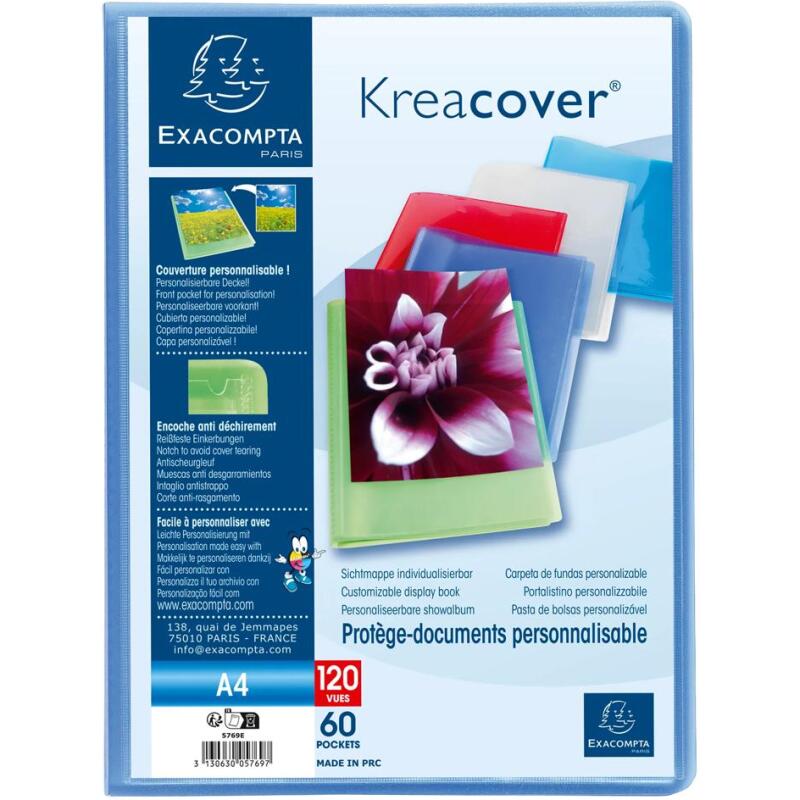Protège-documents polypropylène semi rigide Kreacover® Chromaline 60 pochettes - 120 vues - A4