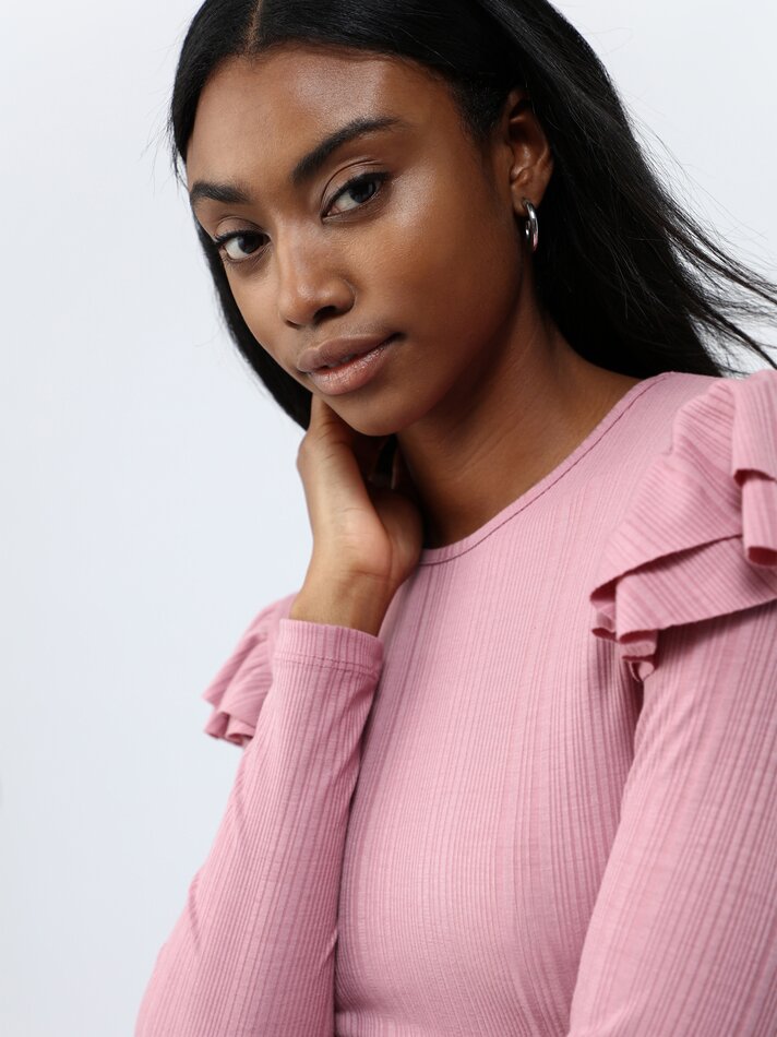 Blusa de tricô com babados - Rosa