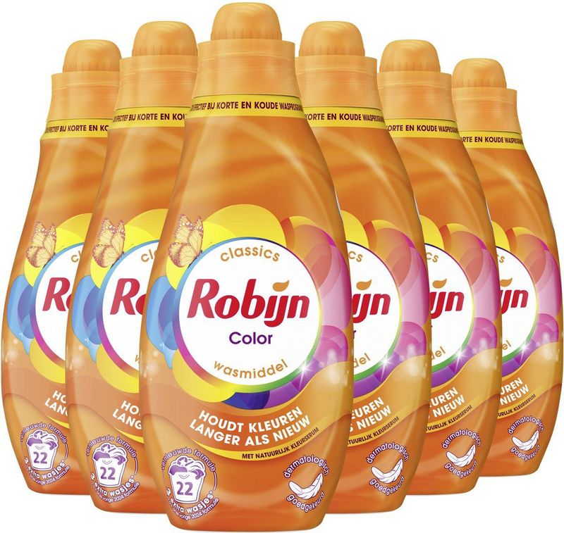 Robijn - Klein & Krachtig Classics - Vloeibaar Wasmiddel - Color - 6 x 22 Wasbeurten