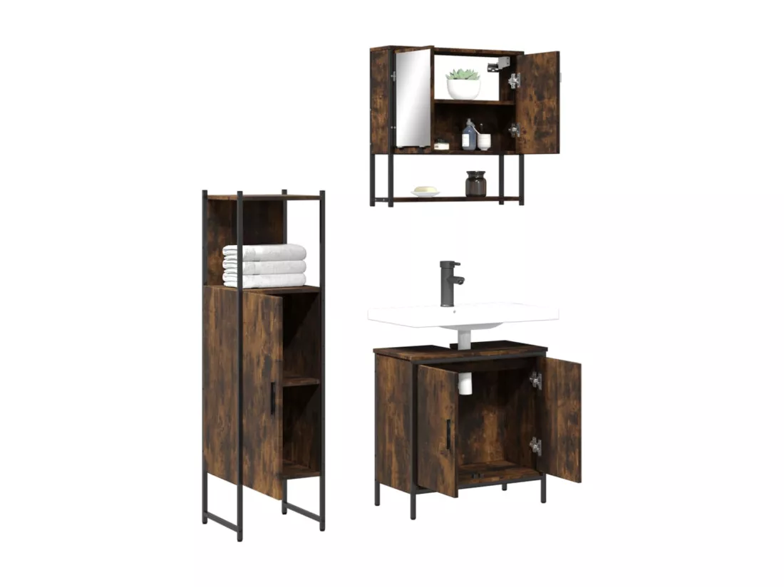 Ensemble de meubles de salle de bain 3 pcs Chêne fumé