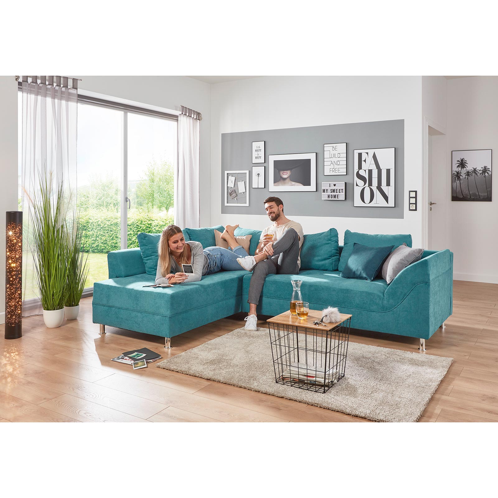 Ecksofa - türkis - Bonell-Federkern - Microfaser