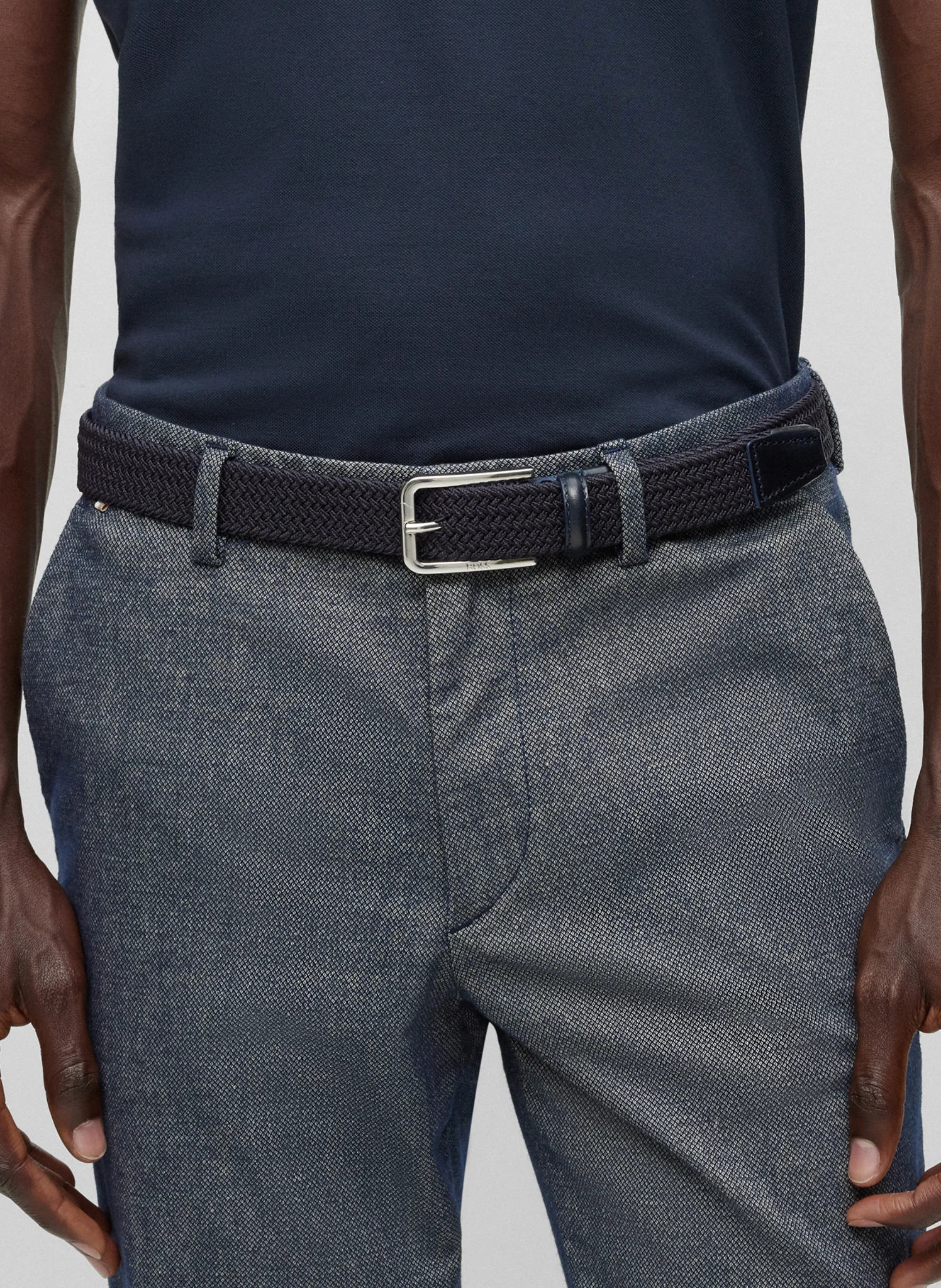 Ceinture tissée avec garnitures en cuir | Bleu