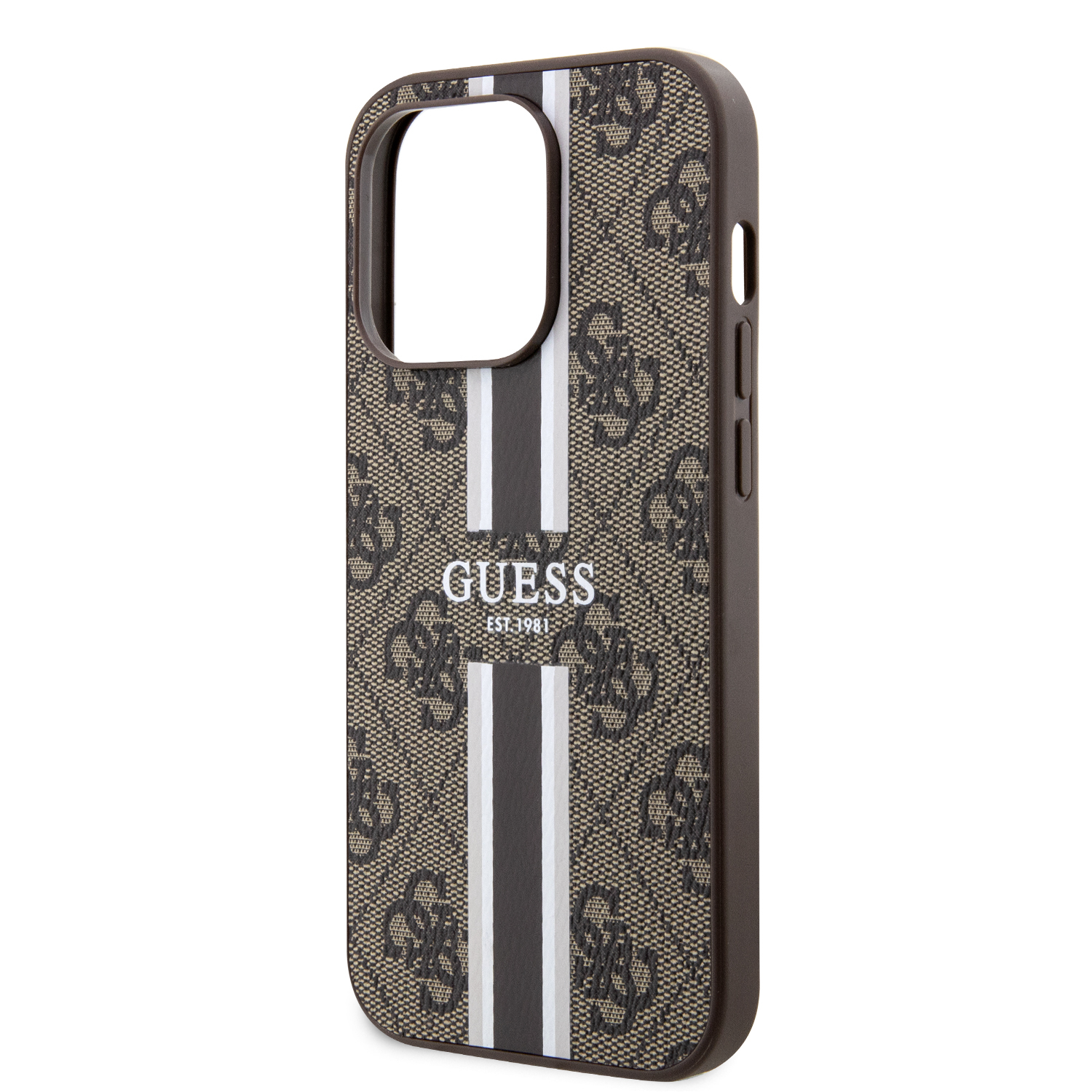 iPhone 14 Pro MagSafe Leder Hardcase Hülle 4G Printed Stripes (GUHMP14LP4RPSW) - Braun
