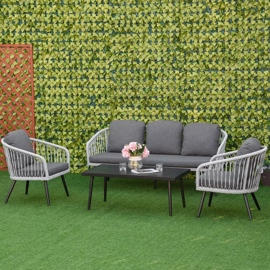 Outsunny Gartenmöbel-Set mit Kissen grau