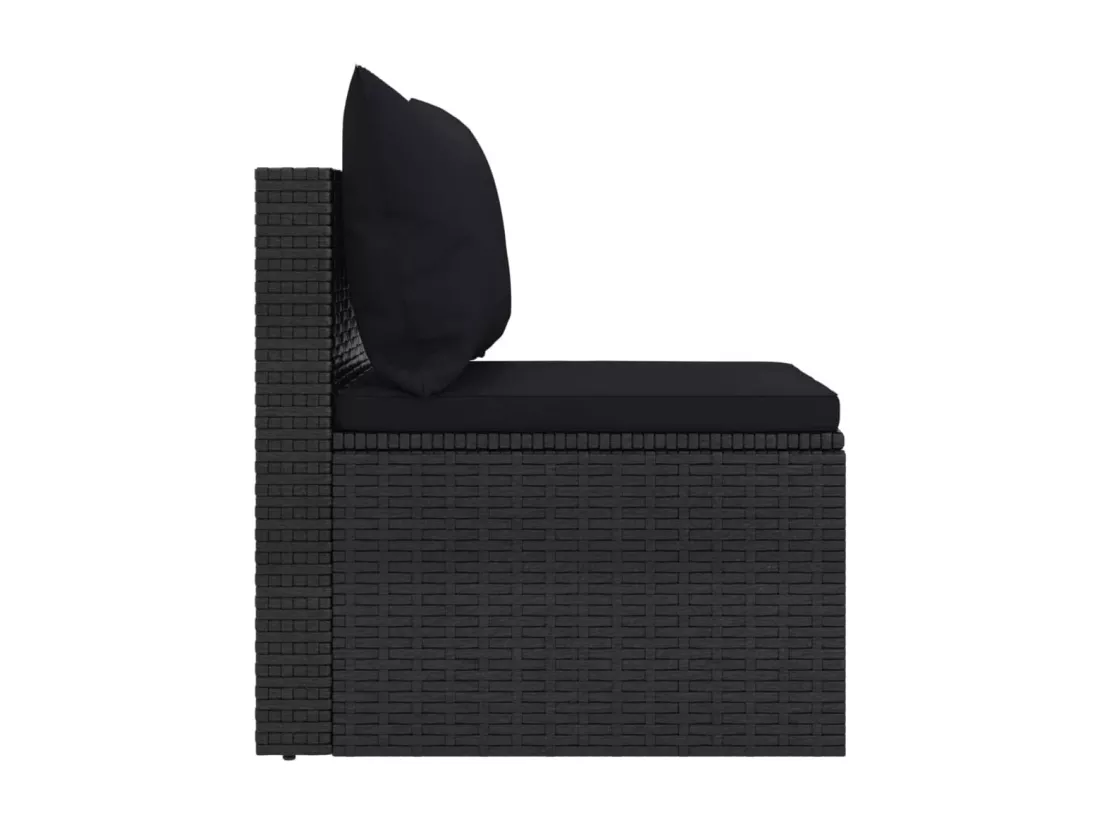 Canapés centraux de jardin et coussins 2pcs Noir Résine tressée