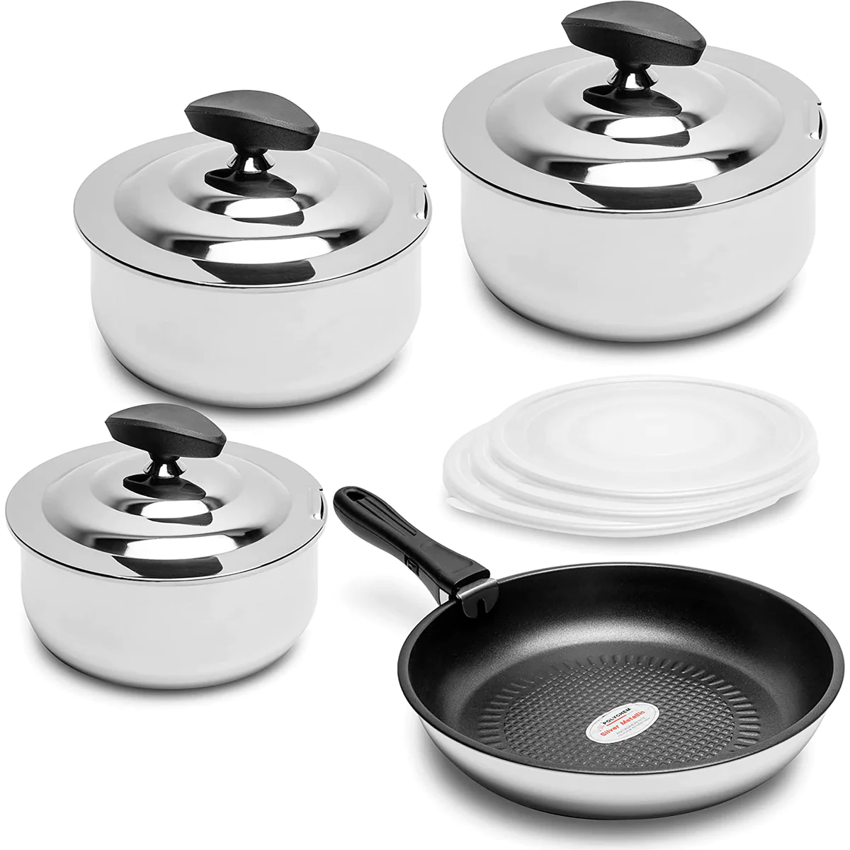 Batterie de Cuisine Induction, Poignée Amovible, 11 Pièces, Acier inox