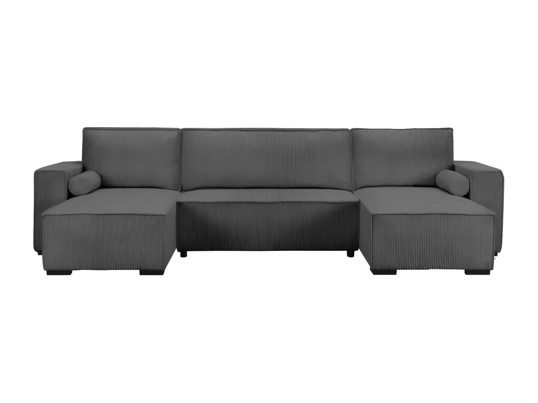 Canapé panoramique 5 places Clarence convertible avec coffre en velours côtelé - Gris anthracite - L322 x P161 x H87cm - Loungitude