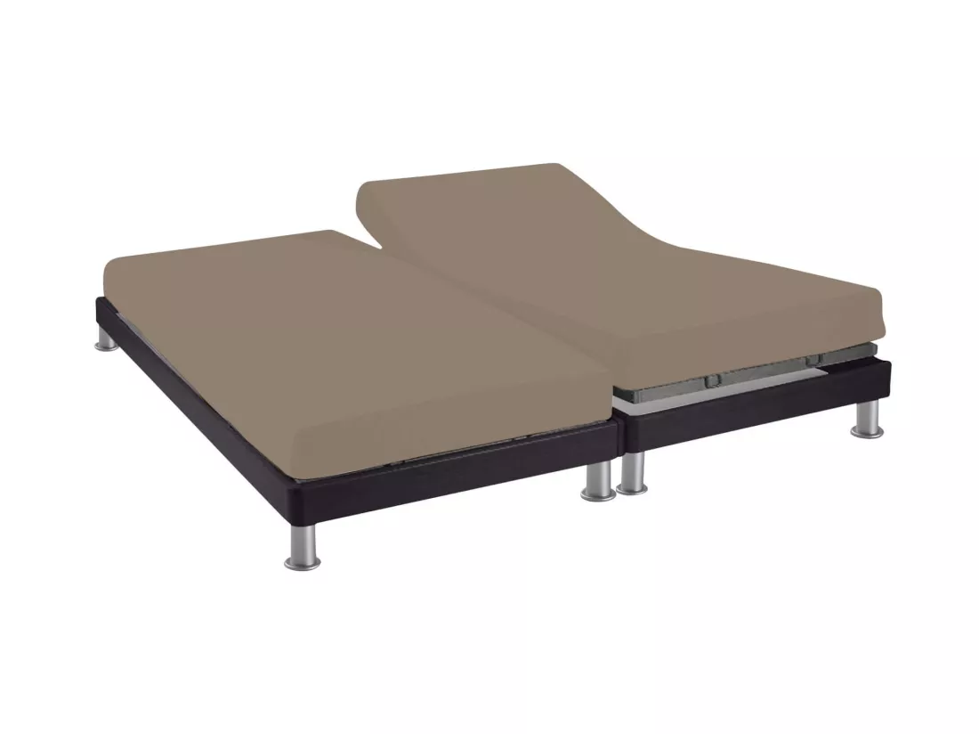 Drap housse TPR taupe 100% coton biologique bonnet 30 cm 2x90x200 cm
