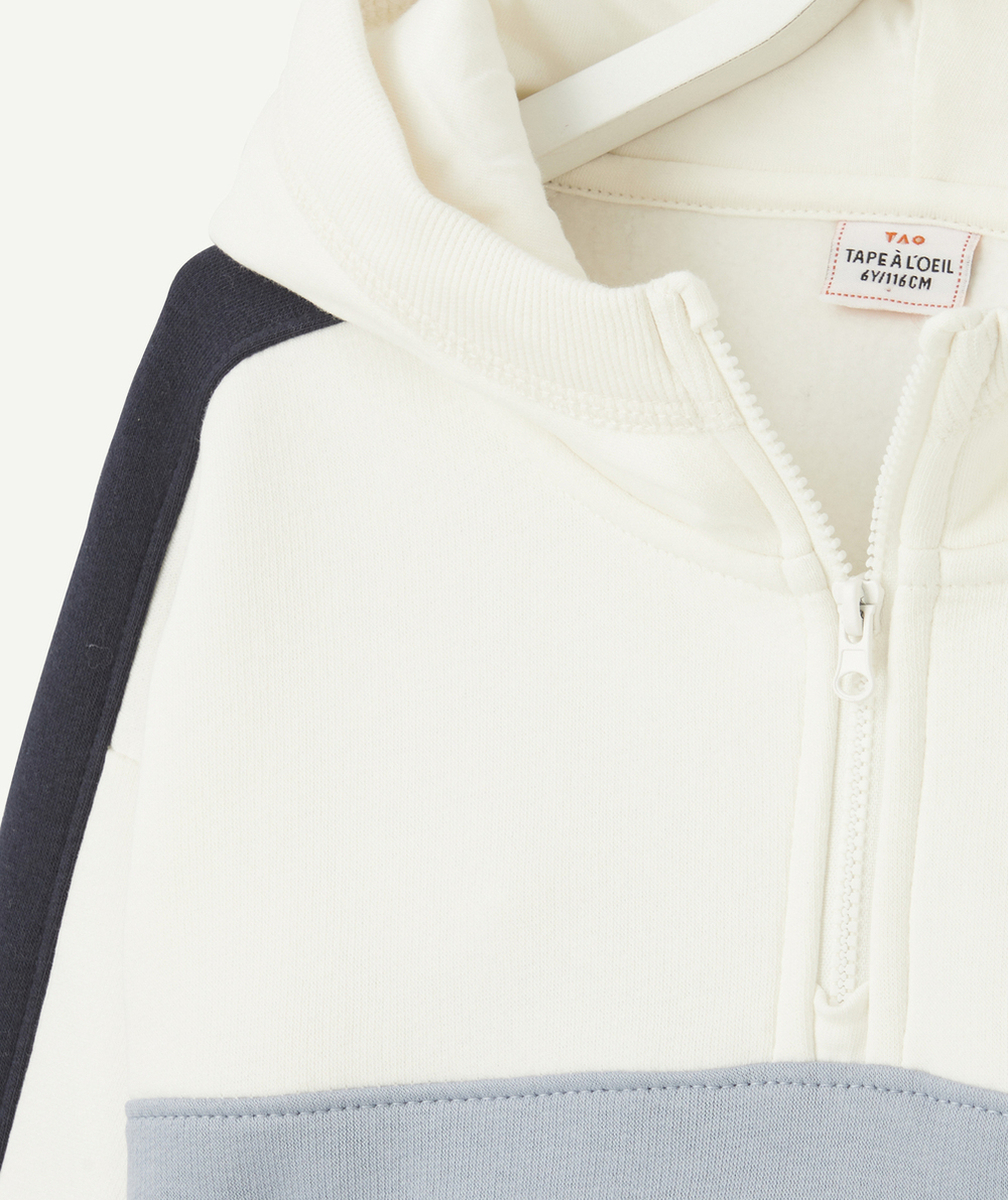 SWEAT À CAPUCHE GARÇON EN FIBRES RECYCLÉES DEMI-ZIPPÉ AVEC POCHE