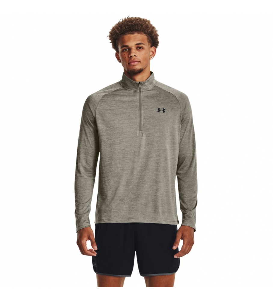 Camiseta de manga comprida Under Armour UA Tech com zíper até a metade, verde.