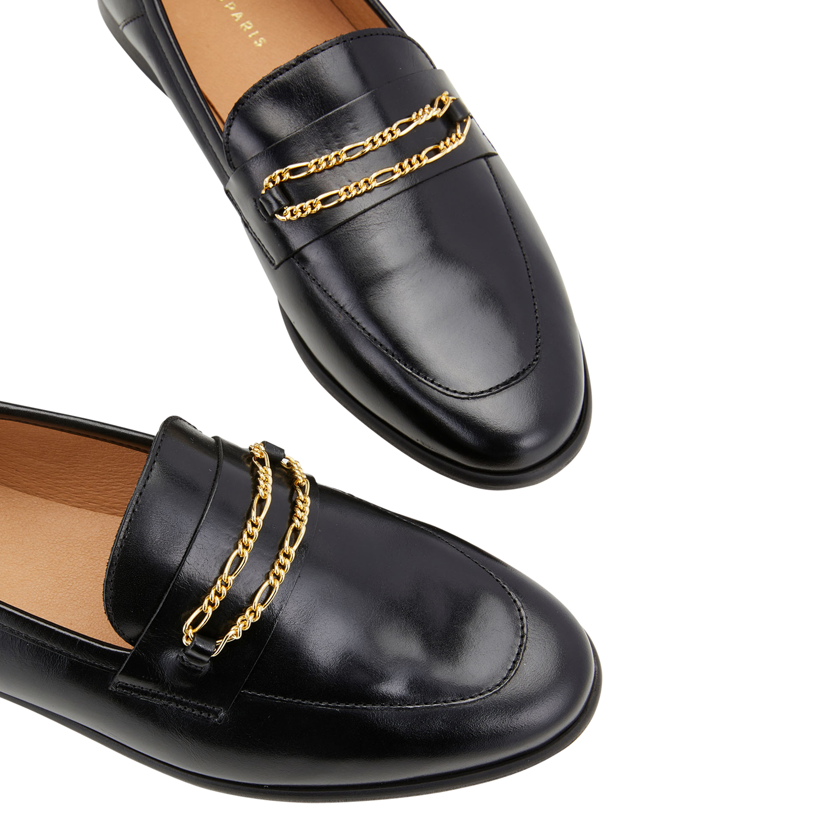 VERINE - Mocassins plats à détail chaîne en cuir lisse | Noir