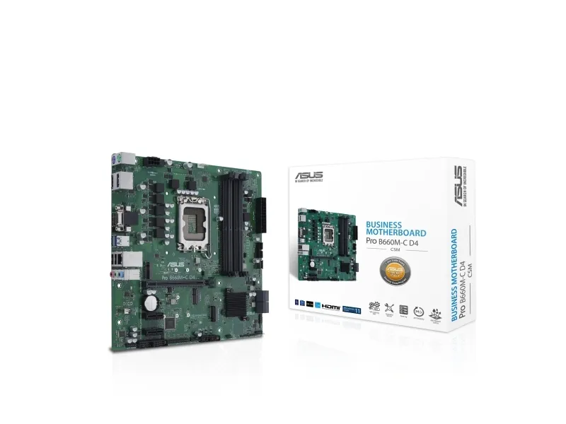 ASUS PRO B660M-C D4-CSM - Bundkort - micro ATX - LGA1700 sokkel - B660 Chipset - USB 3.2 Gen 1, USB-C Gen1 - Gigabit LAN - onboard grafik (CPU påkrævet) - HD Audio (8-kanaler)