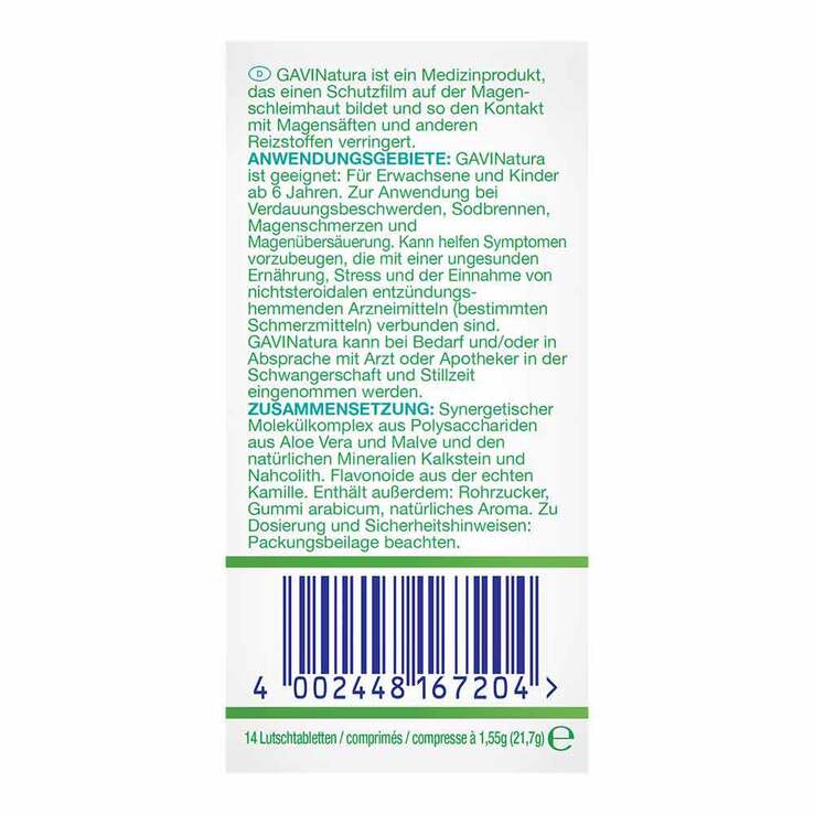 GAVINatura Lutschtabletten bei Verdauungsbeschwerden & Sodbrennen, 14 St