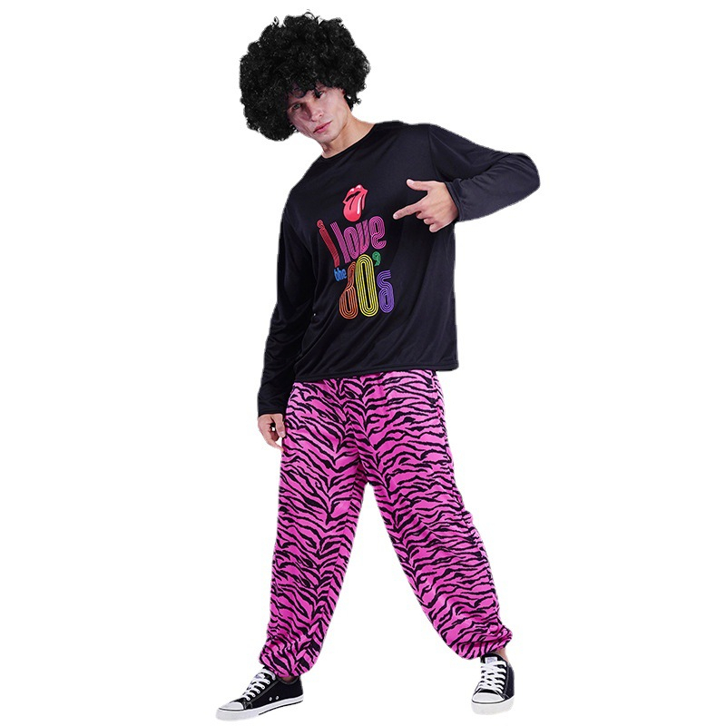 (185-190cm) Fasnachts Erwachsenen Kostüm 80er Jahre Funky Boy Verkleidung für Motto Partys / Halloween - Schwarz / Lila