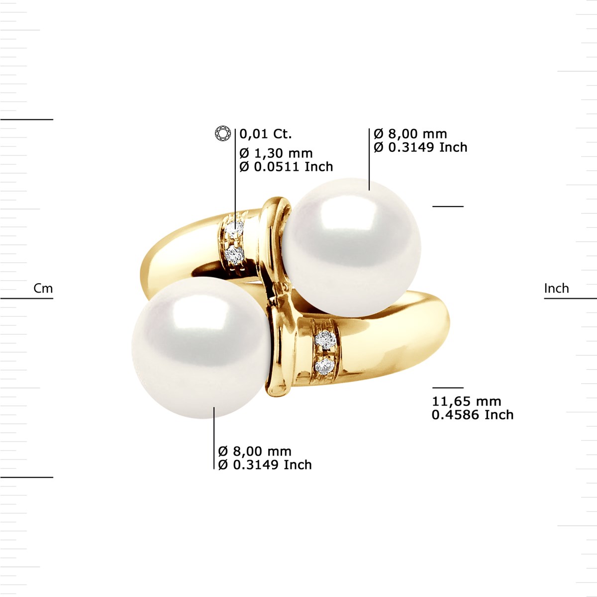 Bague Stella Jonc Perles d'Eau Douce 8-9 mm & Diamant - Or Jaune