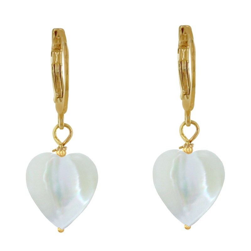 Boucles d'Oreilles Mini Créoles Plaqué Or et Coeur de Nacre