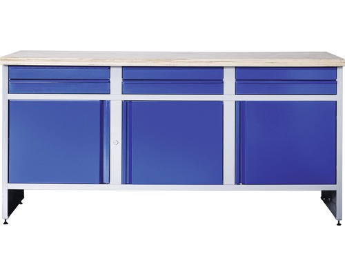 Industriële werkbank B 2.0, 1770 x 880 x 700 mm, 3 deuren, 6 laden, grijs/blauw