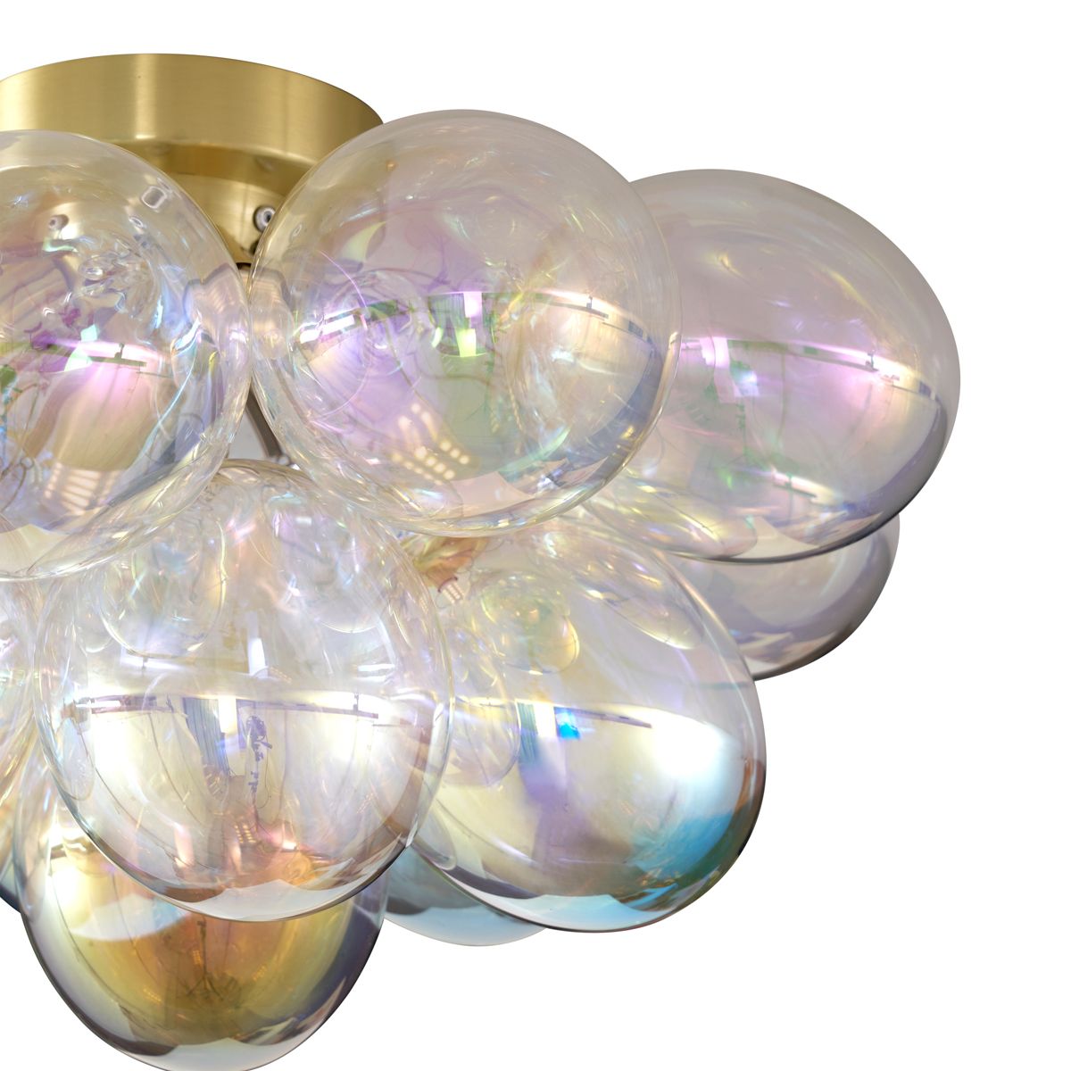 Design plafondlamp messing met regenboog glas 4-lichts - Uvas