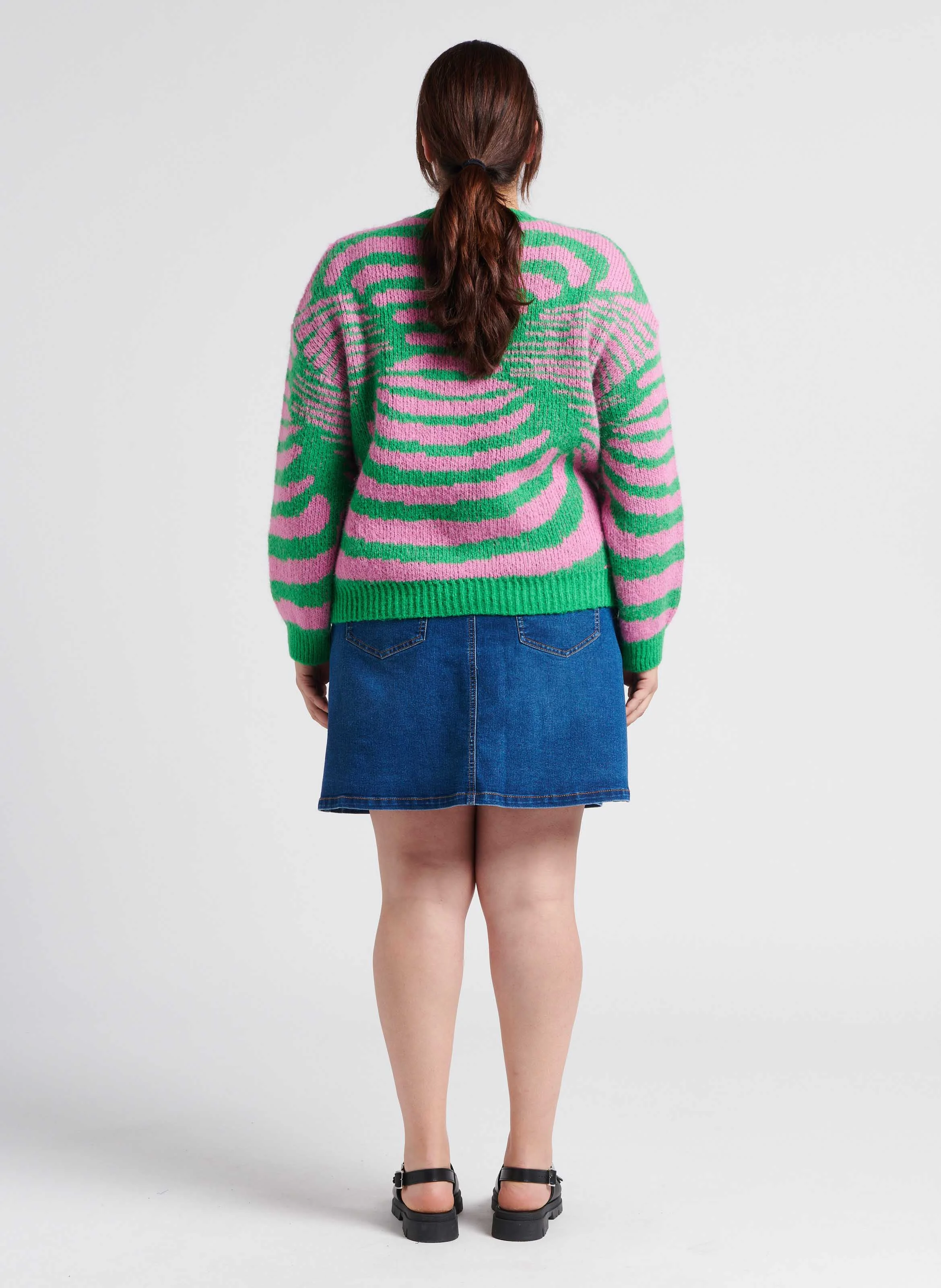 Pull bicolore à col rond | Vert